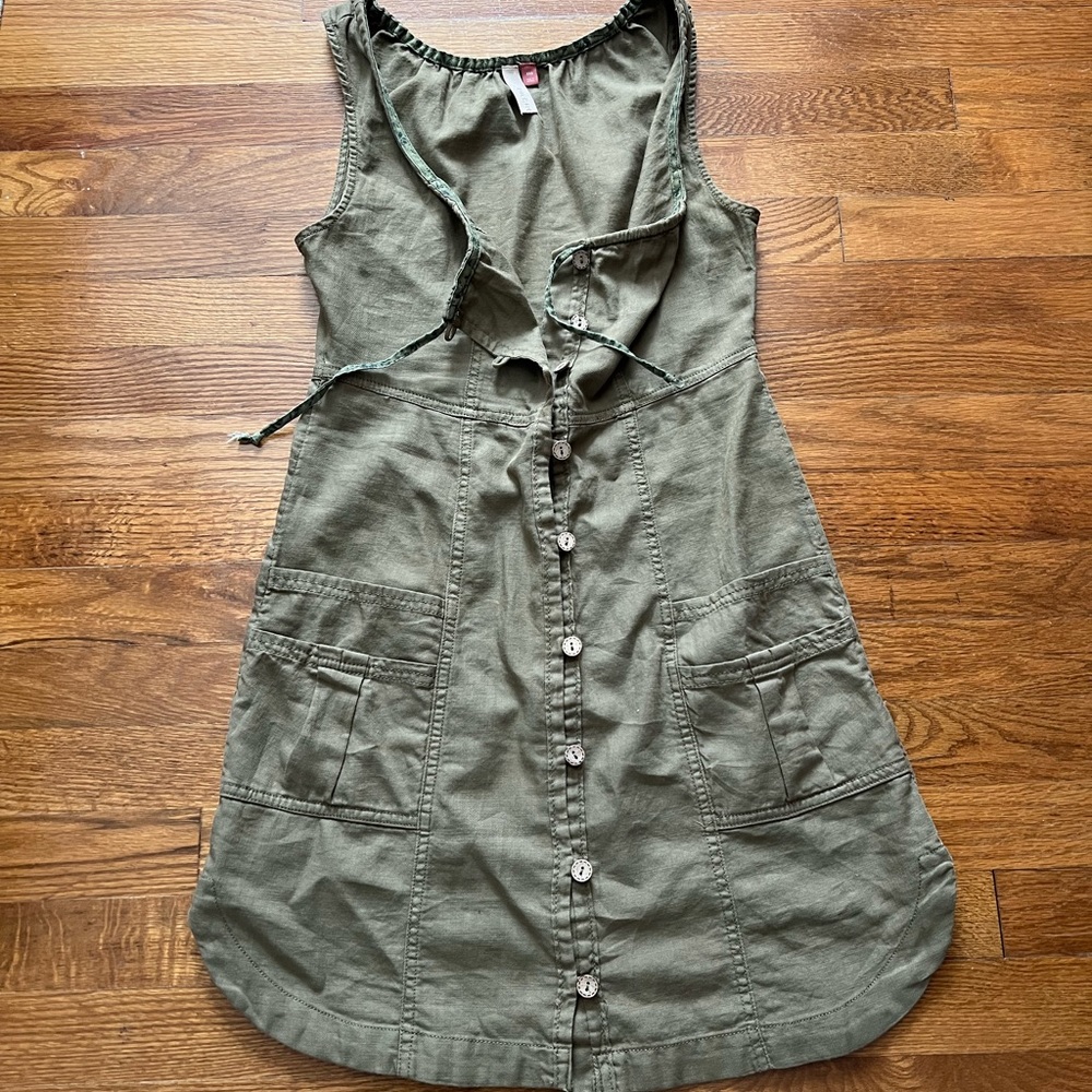 Pilcro Mini Button Down Dress in Army Green - Picture 2 of 6